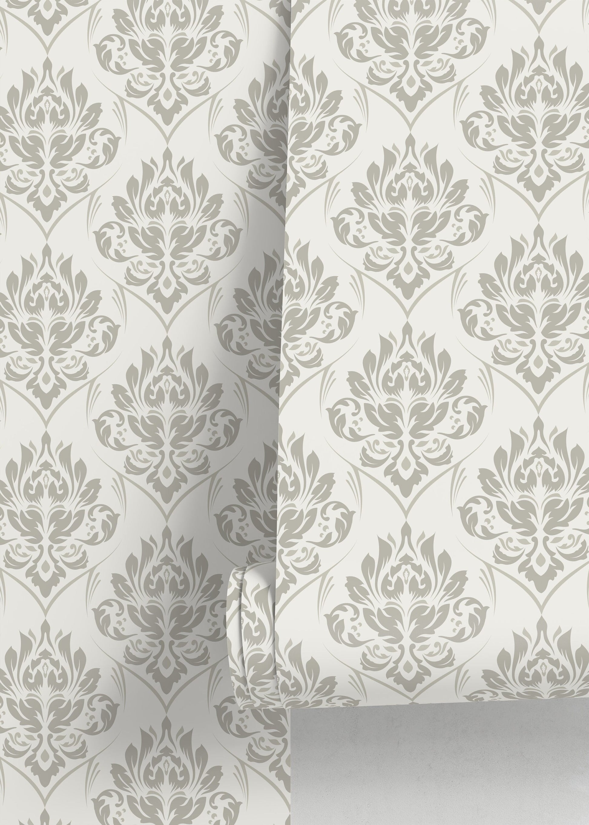 Neutral Damask Wallpaper / Peel and Stick Wallpaper Removable Wallpaper Home Decor Wall Art Wall Decor Room Decor - D229