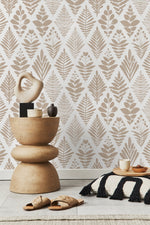Neutral Boho Leaf Wallpaper / Peel and Stick Wallpaper Removable Wallpaper Home Decor Wall Art Wall Decor Room Decor - D182