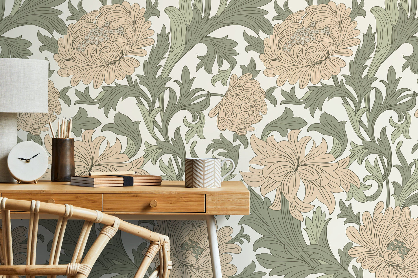 Floral Art Nouveau Wallpaper / Peel and Stick Wallpaper Removable Wallpaper Home Decor Wall Art Wall Decor Room Decor - D188