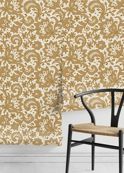 Yellow Ornamental Garden / Peel and Stick Wallpaper Removable Wallpaper Home Decor Wall Art Wall Decor Room Decor - D210