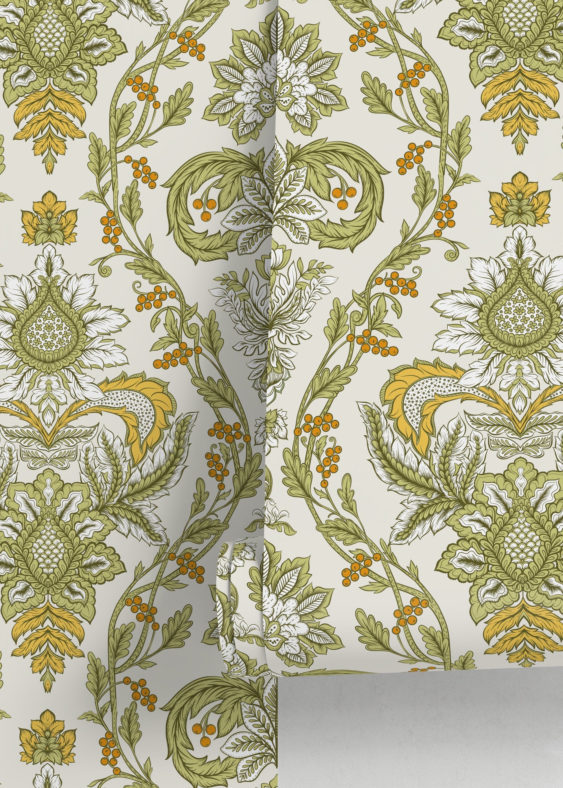 Light Green Vintage Victorian Wallpaper / Peel and Stick Wallpaper Removable Wallpaper Home Decor Wall Art Wall Decor Room Decor - D224