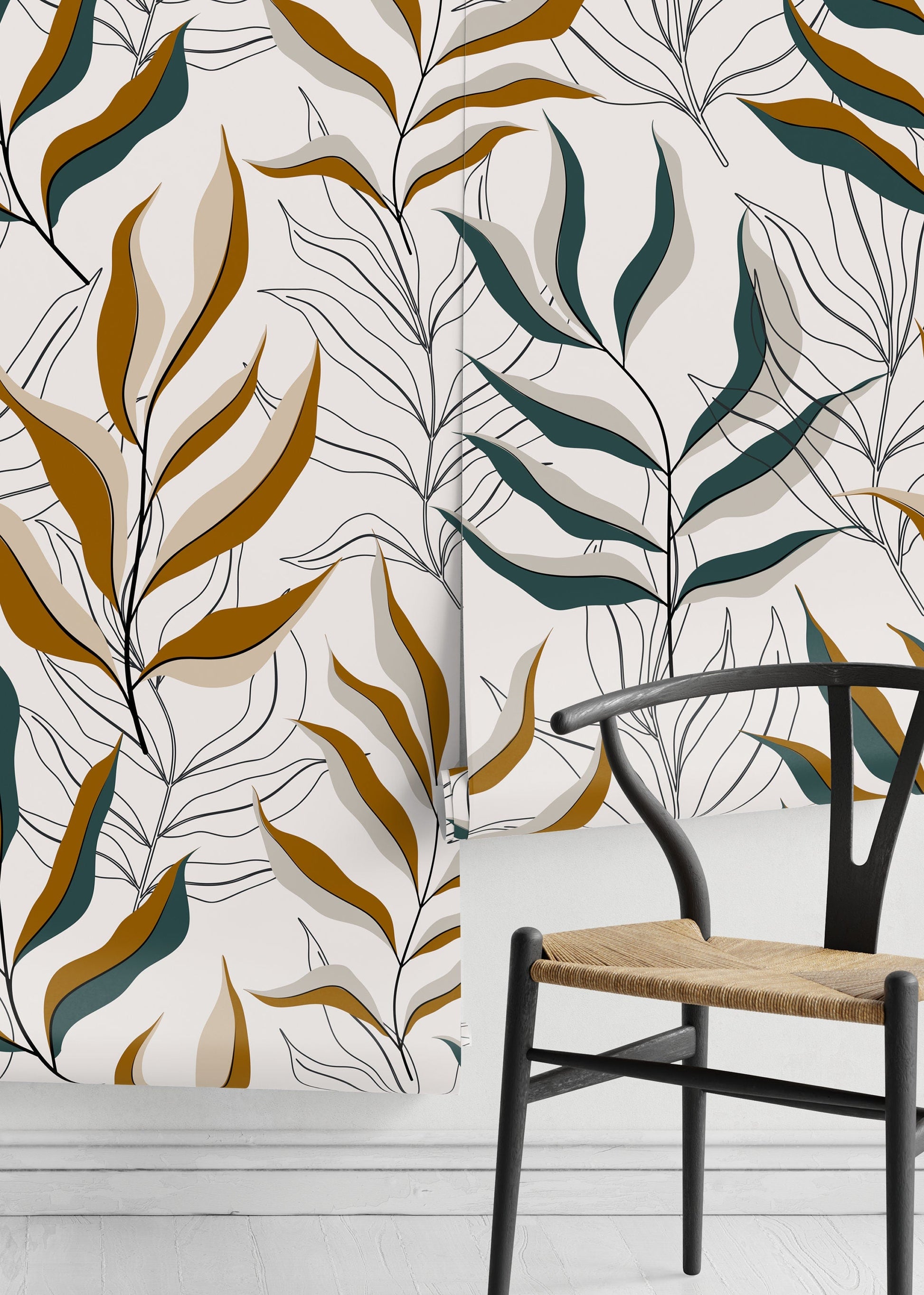 Boho Tropical Leaf Wallpaper / Peel and Stick Wallpaper Removable Wallpaper Home Decor Wall Art Wall Decor Room Decor - D253