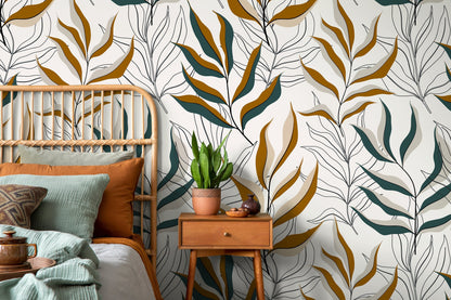 Boho Tropical Leaf Wallpaper / Peel and Stick Wallpaper Removable Wallpaper Home Decor Wall Art Wall Decor Room Decor - D253