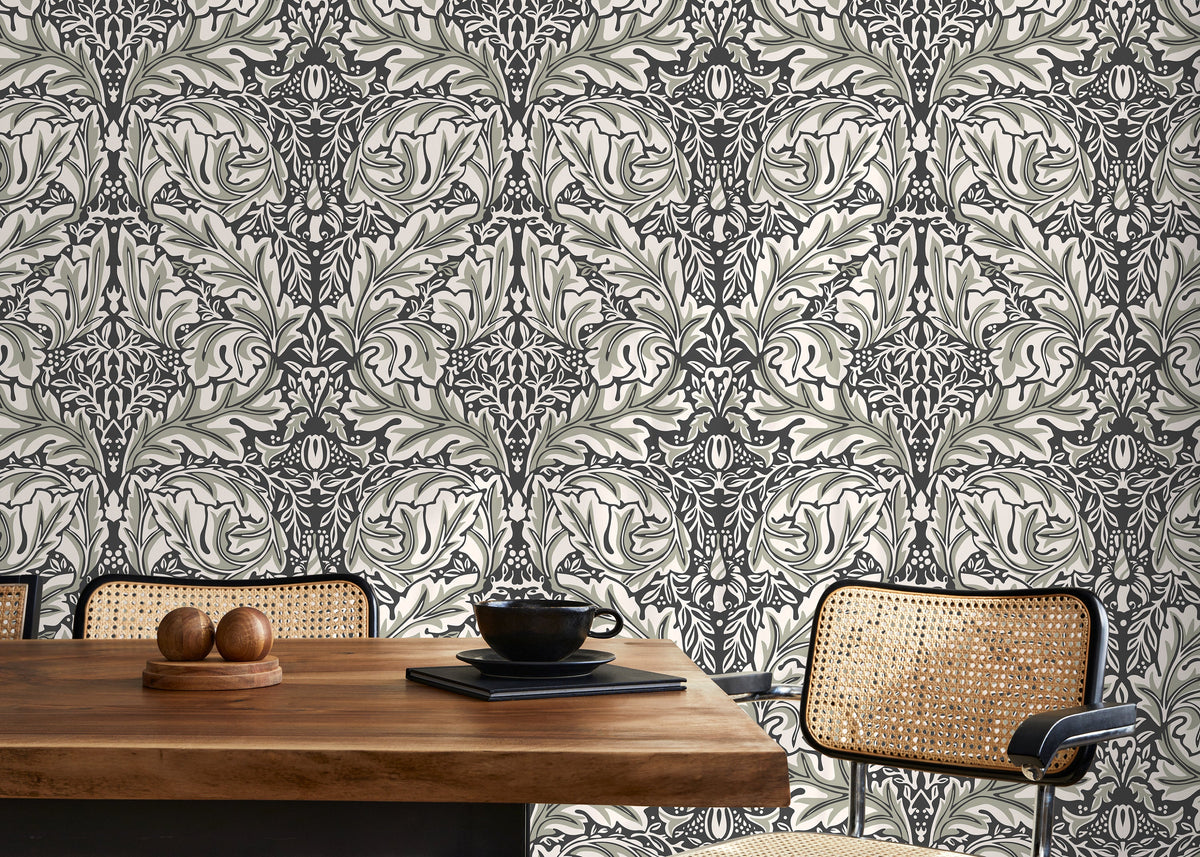 Green Vintage Victorian Wallpaper / Peel and Stick Wallpaper Removable Wallpaper Home Decor Wall Art Wall Decor Room Decor - D266