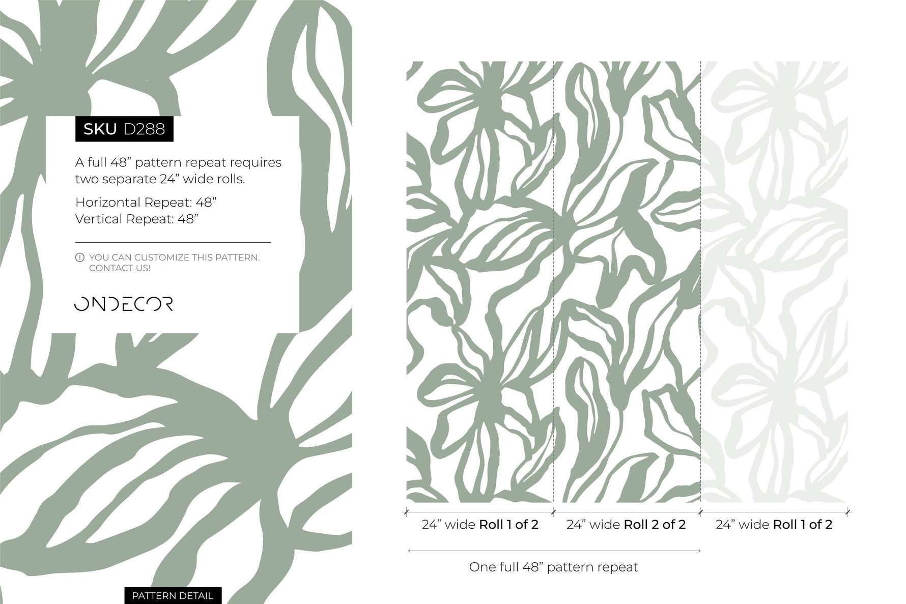 Green Abstract Floral Wallpaper / Peel and Stick Wallpaper Removable Wallpaper Home Decor Wall Art Wall Decor Room Decor - D288