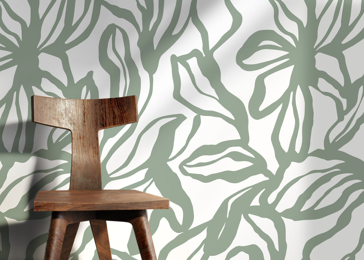 Green Abstract Floral Wallpaper / Peel and Stick Wallpaper Removable Wallpaper Home Decor Wall Art Wall Decor Room Decor - D288