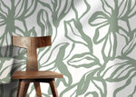 Green Abstract Floral Wallpaper / Peel and Stick Wallpaper Removable Wallpaper Home Decor Wall Art Wall Decor Room Decor - D288
