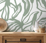 Green Abstract Floral Wallpaper / Peel and Stick Wallpaper Removable Wallpaper Home Decor Wall Art Wall Decor Room Decor - D288