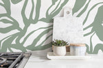 Green Abstract Floral Wallpaper / Peel and Stick Wallpaper Removable Wallpaper Home Decor Wall Art Wall Decor Room Decor - D288