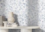 Blue Wildflowers Wallpaper / Peel and Stick Wallpaper Removable Wallpaper Home Decor Wall Art Wall Decor Room Decor - D307