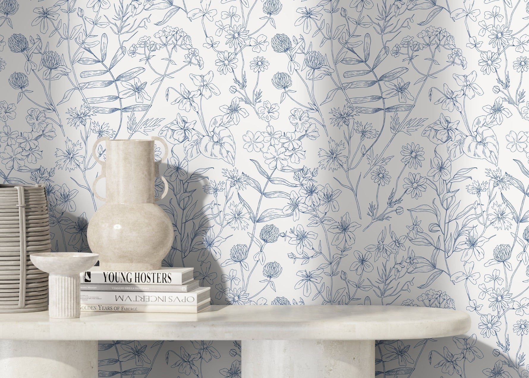Blue Wildflowers Wallpaper / Peel and Stick Wallpaper Removable Wallpaper Home Decor Wall Art Wall Decor Room Decor - D307