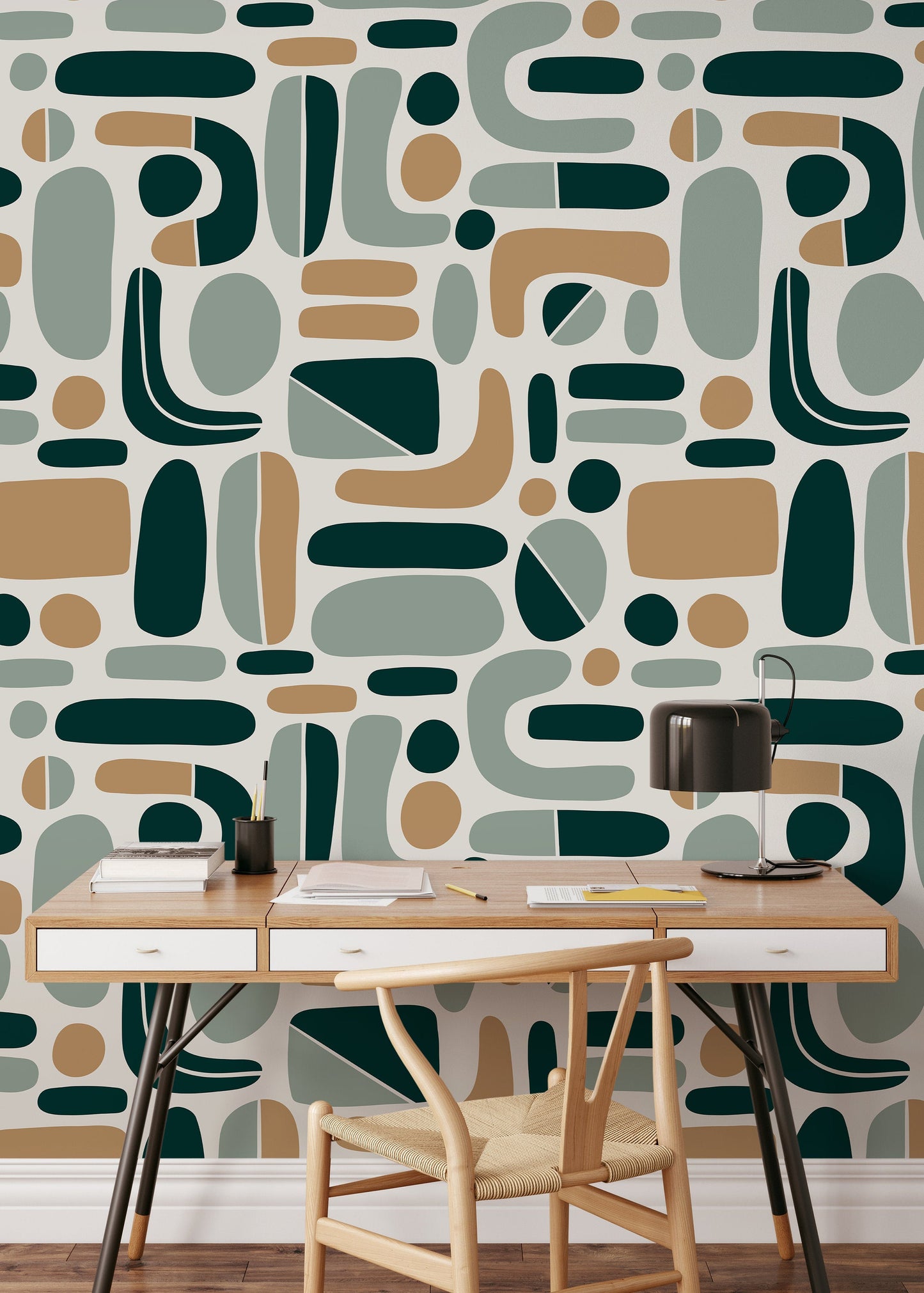 Green Abstract Shapes Wallpaper / Peel and Stick Wallpaper Removable Wallpaper Home Decor Wall Art Wall Decor Room Decor - D303