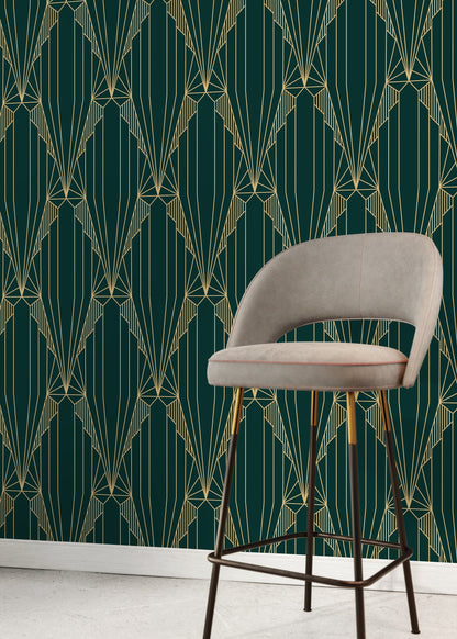 Elegant Green Geometric Wallpaper / Peel and Stick Wallpaper Removable Wallpaper Home Decor Wall Art Wall Decor Room Decor - D243