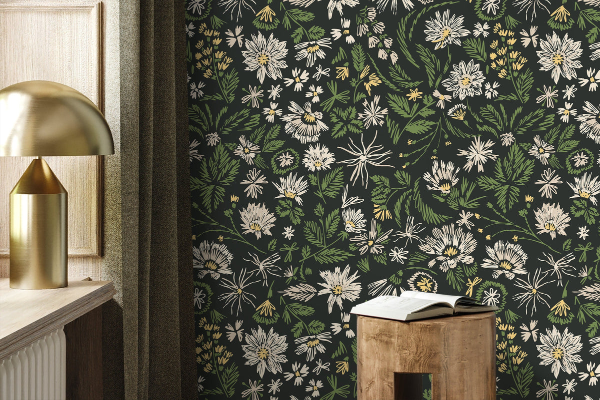 Daisy Flower Garden Wallpaper / Peel and Stick Wallpaper Removable Wallpaper Home Decor Wall Art Wall Decor Room Decor - D319