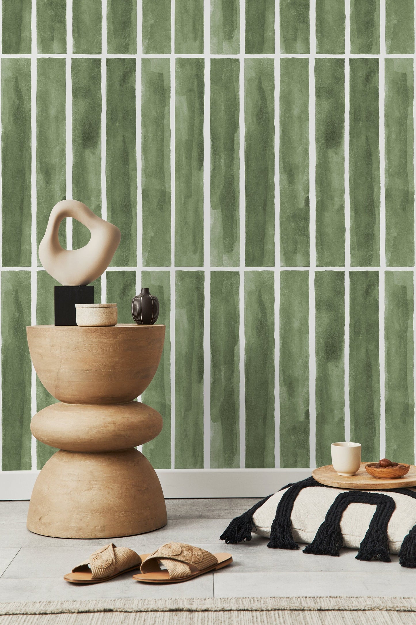 Green Modern Striped Wallpaper / Peel and Stick Wallpaper Removable Wallpaper Home Decor Wall Art Wall Decor Room Decor - D325