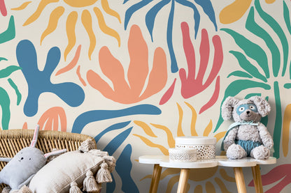 Colorful Tropical Shapes Wallpaper / Peel and Stick Wallpaper Removable Wallpaper Home Decor Wall Art Wall Decor Room Decor - D248