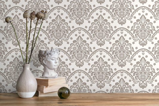 Light Vintage Damask Wallpaper / Peel and Stick Wallpaper Removable Wallpaper Home Decor Wall Art Wall Decor Room Decor - D197