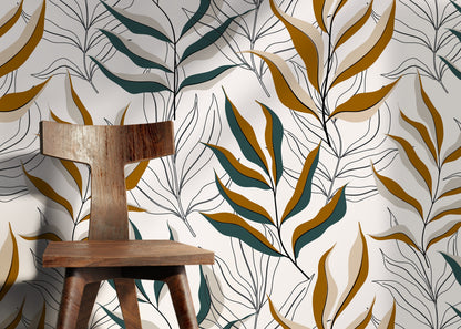 Boho Tropical Leaf Wallpaper / Peel and Stick Wallpaper Removable Wallpaper Home Decor Wall Art Wall Decor Room Decor - D253