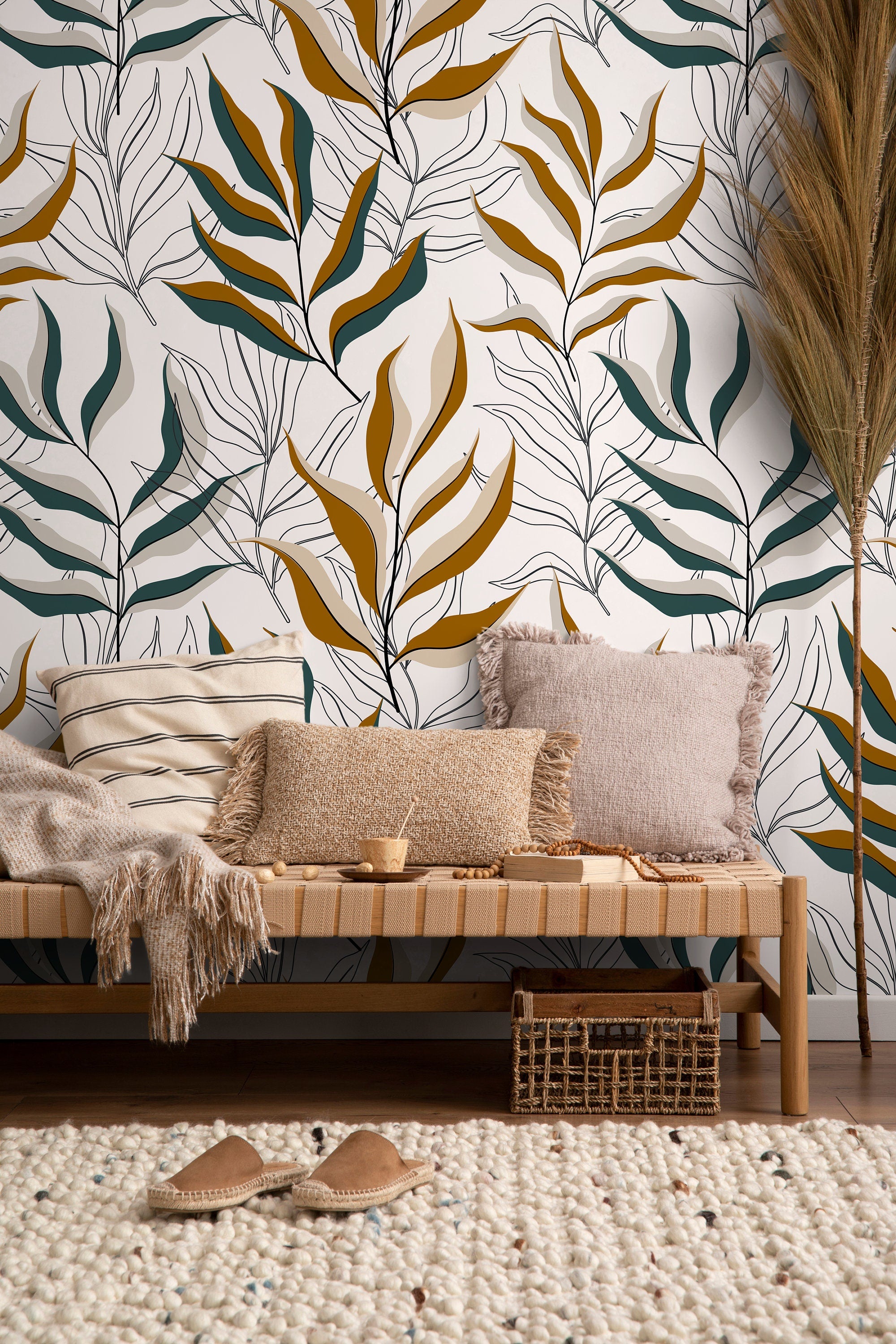 Tropical Removable Wallpaper, Tropical Leaves Peel and Stick Wall Decor, Botanical Traditional Wall Covering, W159 popular