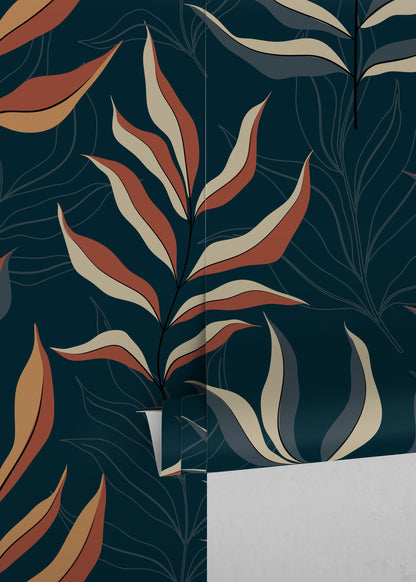 Dark Tropical Leaf Wallpaper / Peel and Stick Wallpaper Removable Wallpaper Home Decor Wall Art Wall Decor Room Decor - D254