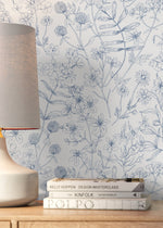 Blue Wildflowers Wallpaper / Peel and Stick Wallpaper Removable Wallpaper Home Decor Wall Art Wall Decor Room Decor - D307