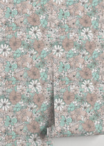 Retro Floral Wallpaper / Peel and Stick Wallpaper Removable Wallpaper Home Decor Wall Art Wall Decor Room Decor - D381