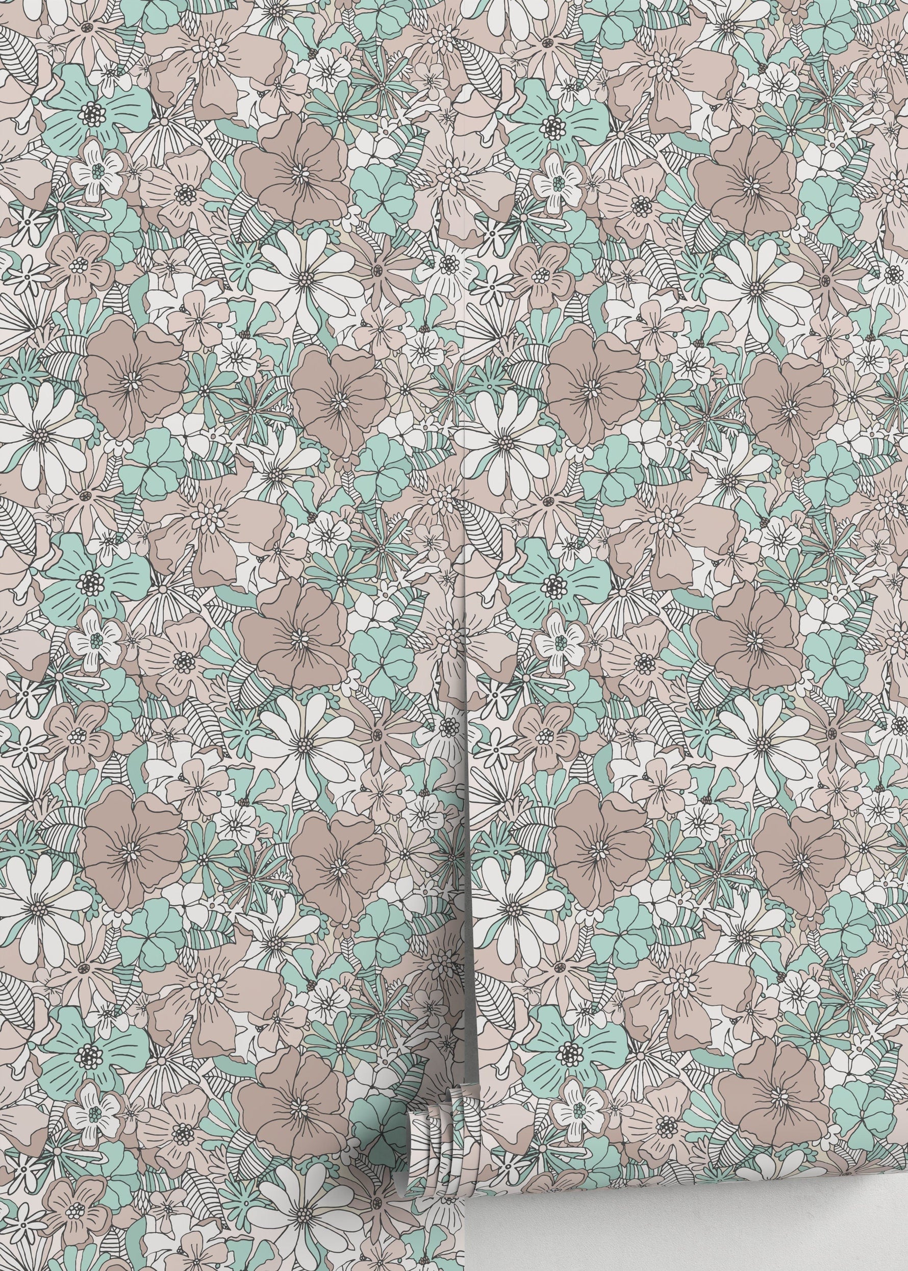 Retro Floral Wallpaper / Peel and Stick Wallpaper Removable Wallpaper Home Decor Wall Art Wall Decor Room Decor - D381