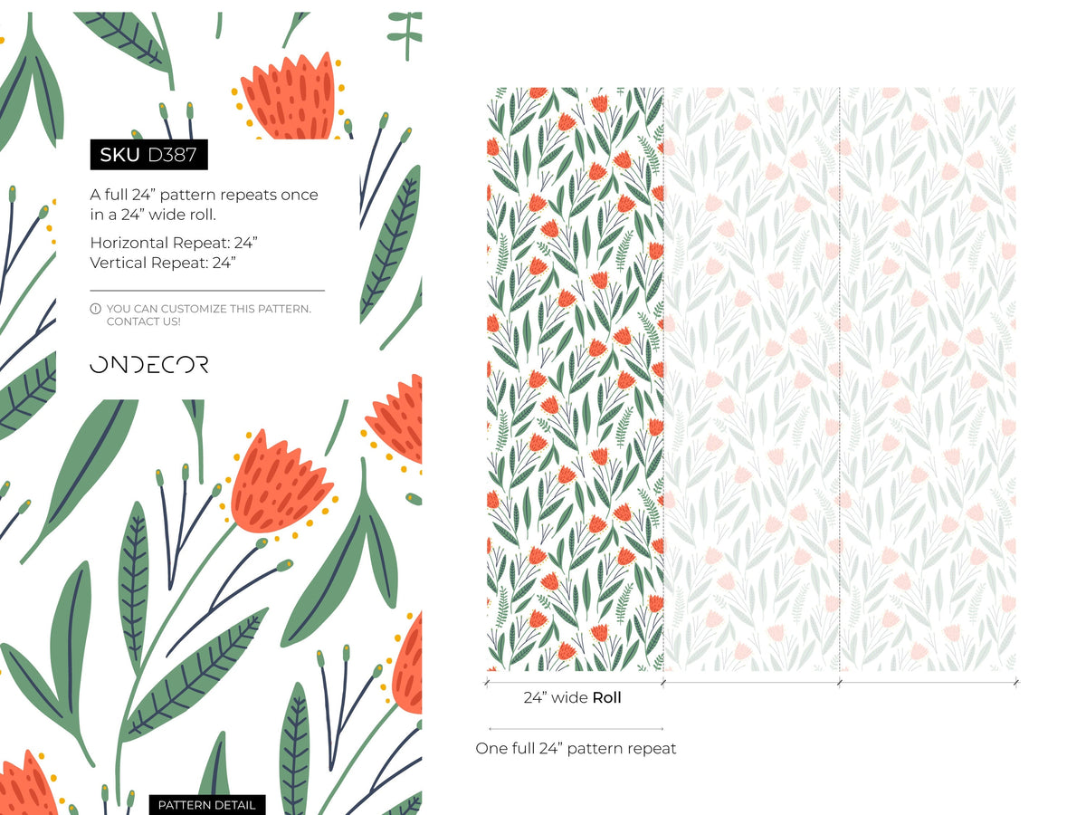 Floral and Leaf Wallpaper / Peel and Stick Wallpaper Removable Wallpaper Home Decor Wall Art Wall Decor Room Decor - D387