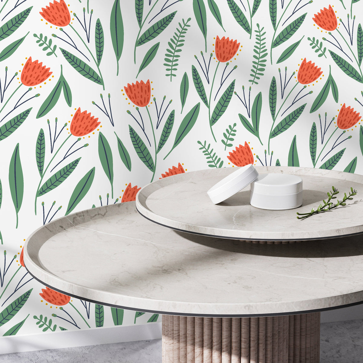 Floral and Leaf Wallpaper / Peel and Stick Wallpaper Removable Wallpaper Home Decor Wall Art Wall Decor Room Decor - D387