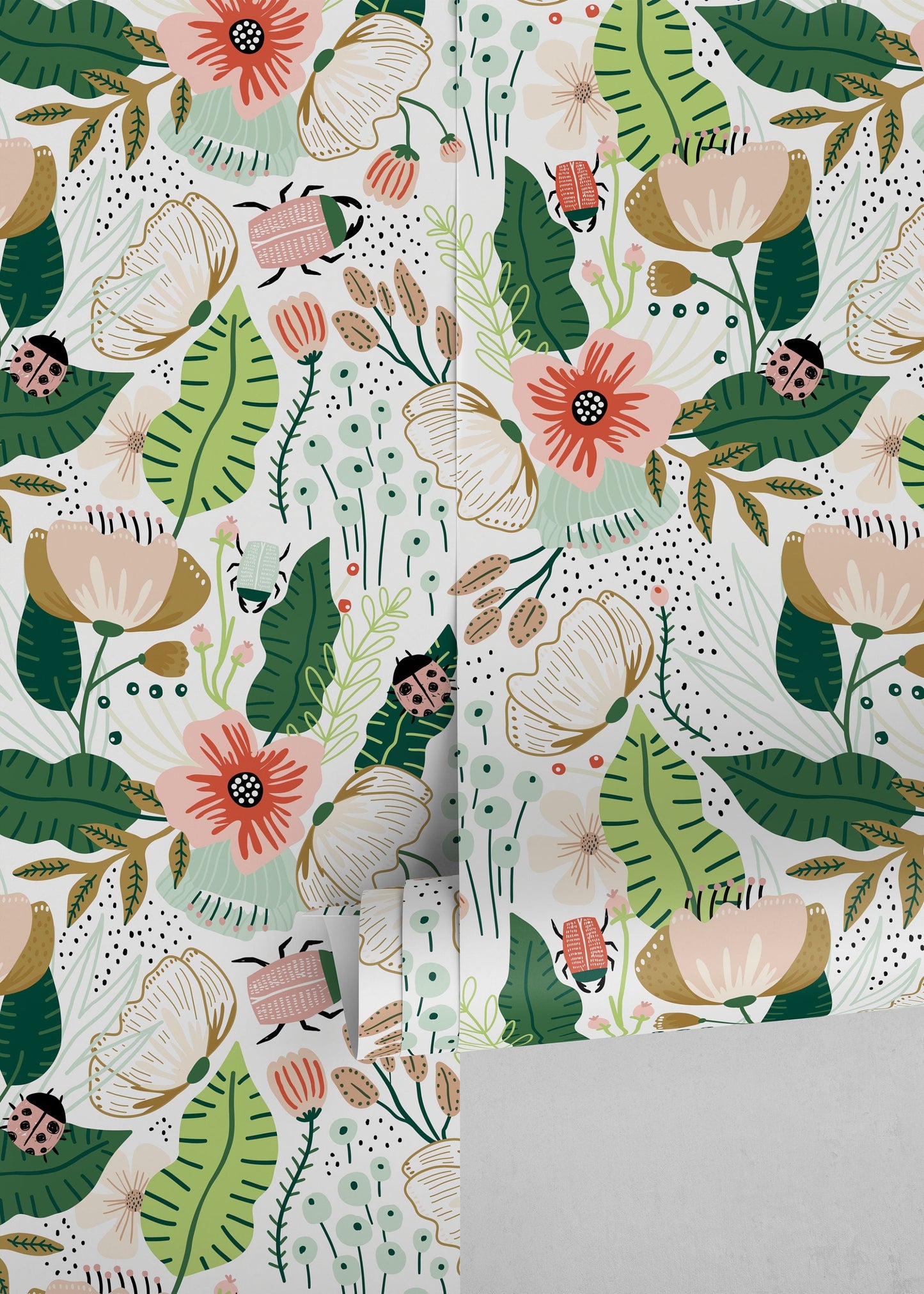 Cute Floral Garden Wallpaper / Peel and Stick Wallpaper Removable Wallpaper Home Decor Wall Art Wall Decor Room Decor - D310