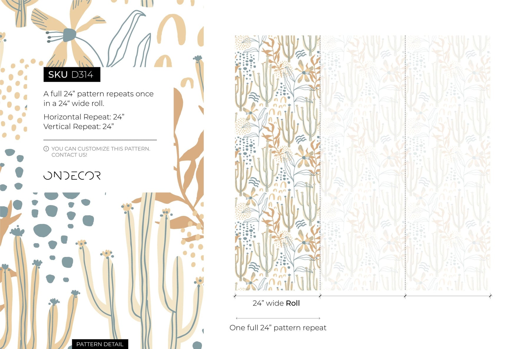 Boho Floral and Cactus Wallpaper / Peel and Stick Wallpaper Removable Wallpaper Home Decor Wall Art Wall Decor Room Decor - D314