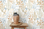 Boho Floral and Cactus Wallpaper / Peel and Stick Wallpaper Removable Wallpaper Home Decor Wall Art Wall Decor Room Decor - D314