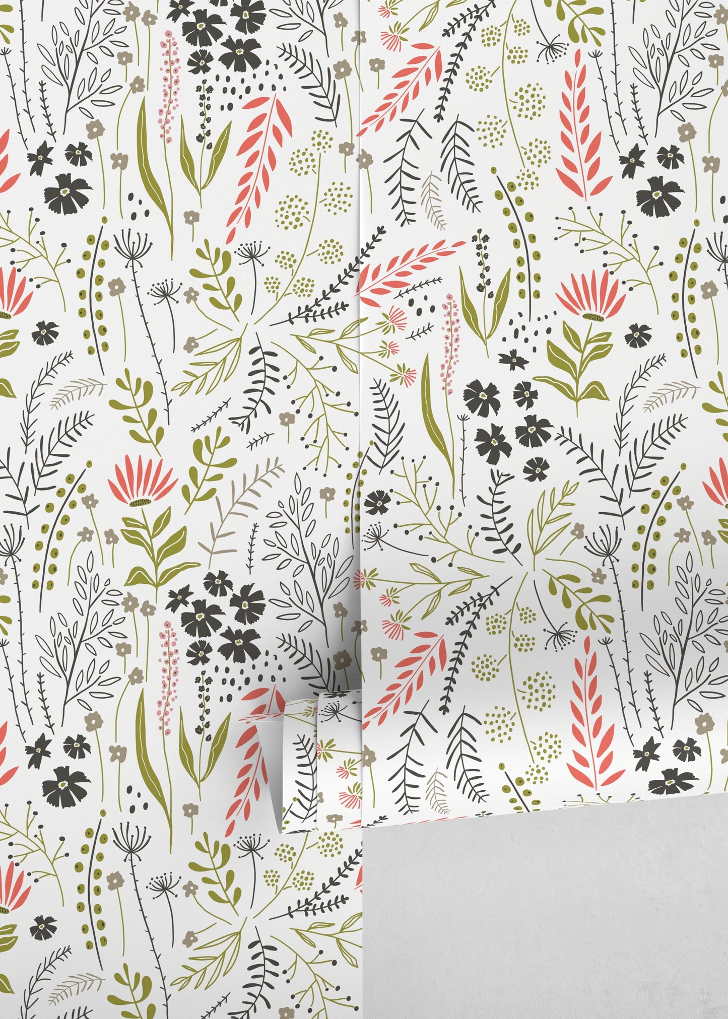 Spring Wildflowers Wallpaper / Peel and Stick Wallpaper Removable Wallpaper Home Decor Wall Art Wall Decor Room Decor - D318