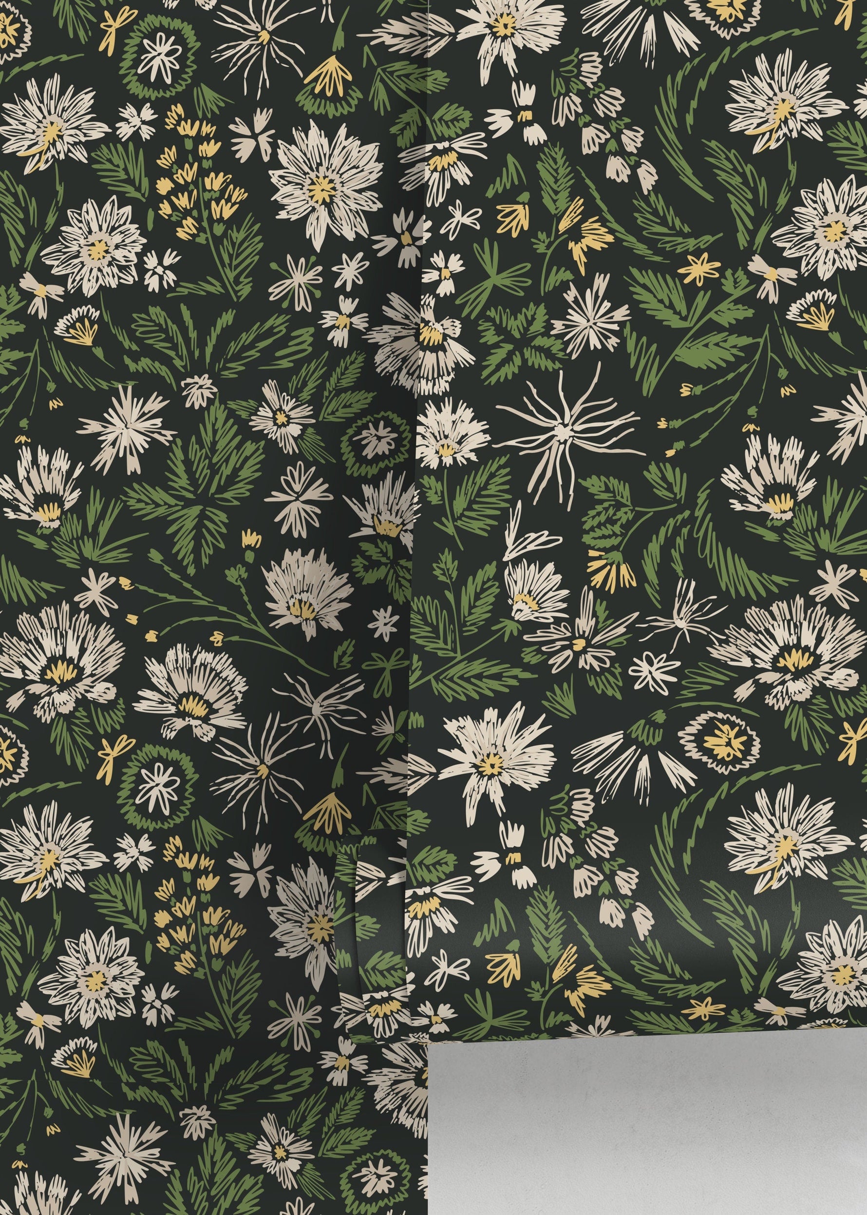 Daisy Flower Garden Wallpaper / Peel and Stick Wallpaper Removable Wallpaper Home Decor Wall Art Wall Decor Room Decor - D319