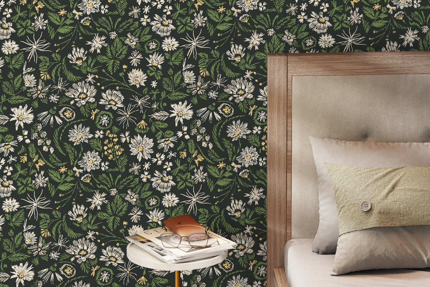 Daisy Flower Garden Wallpaper / Peel and Stick Wallpaper Removable Wallpaper Home Decor Wall Art Wall Decor Room Decor - D319