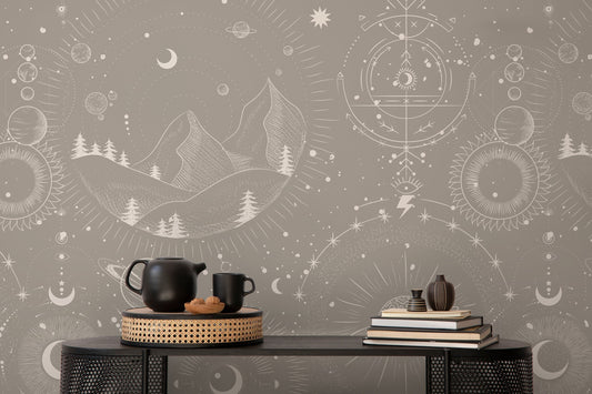 Celestial Mountains Wallpaper / Peel and Stick Wallpaper Removable Wallpaper Home Decor Wall Art Wall Decor Room Decor - D340