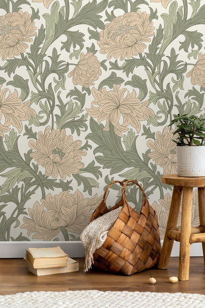 Floral Art Nouveau Wallpaper / Peel and Stick Wallpaper Removable Wallpaper Home Decor Wall Art Wall Decor Room Decor - D188