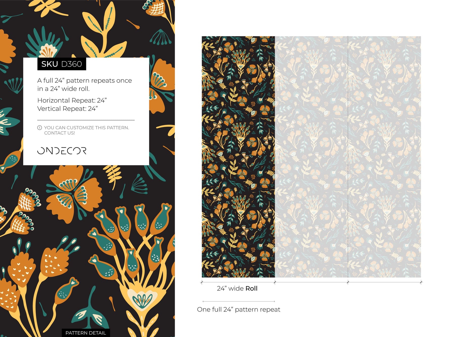 Brown and Yellow Floral Wallpaper / Peel and Stick Wallpaper Removable Wallpaper Home Decor Wall Art Wall Decor Room Decor - D360