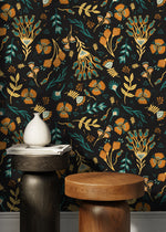 Brown and Yellow Floral Wallpaper / Peel and Stick Wallpaper Removable Wallpaper Home Decor Wall Art Wall Decor Room Decor - D360