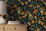 Brown and Yellow Floral Wallpaper / Peel and Stick Wallpaper Removable Wallpaper Home Decor Wall Art Wall Decor Room Decor - D360