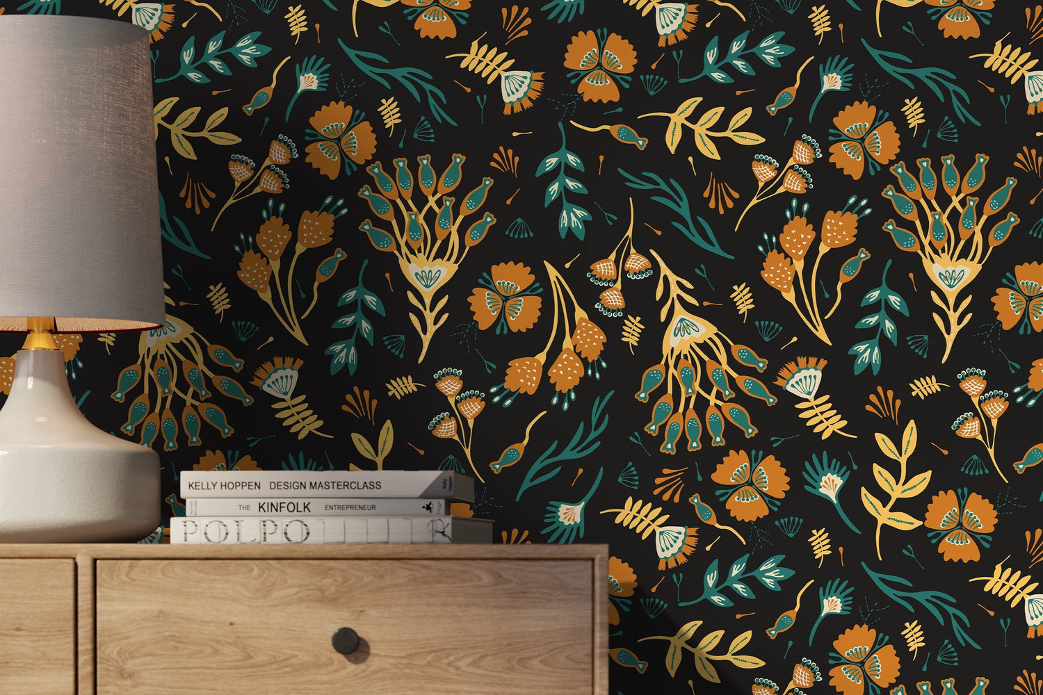 Brown and Yellow Floral Wallpaper / Peel and Stick Wallpaper Removable Wallpaper Home Decor Wall Art Wall Decor Room Decor - D360