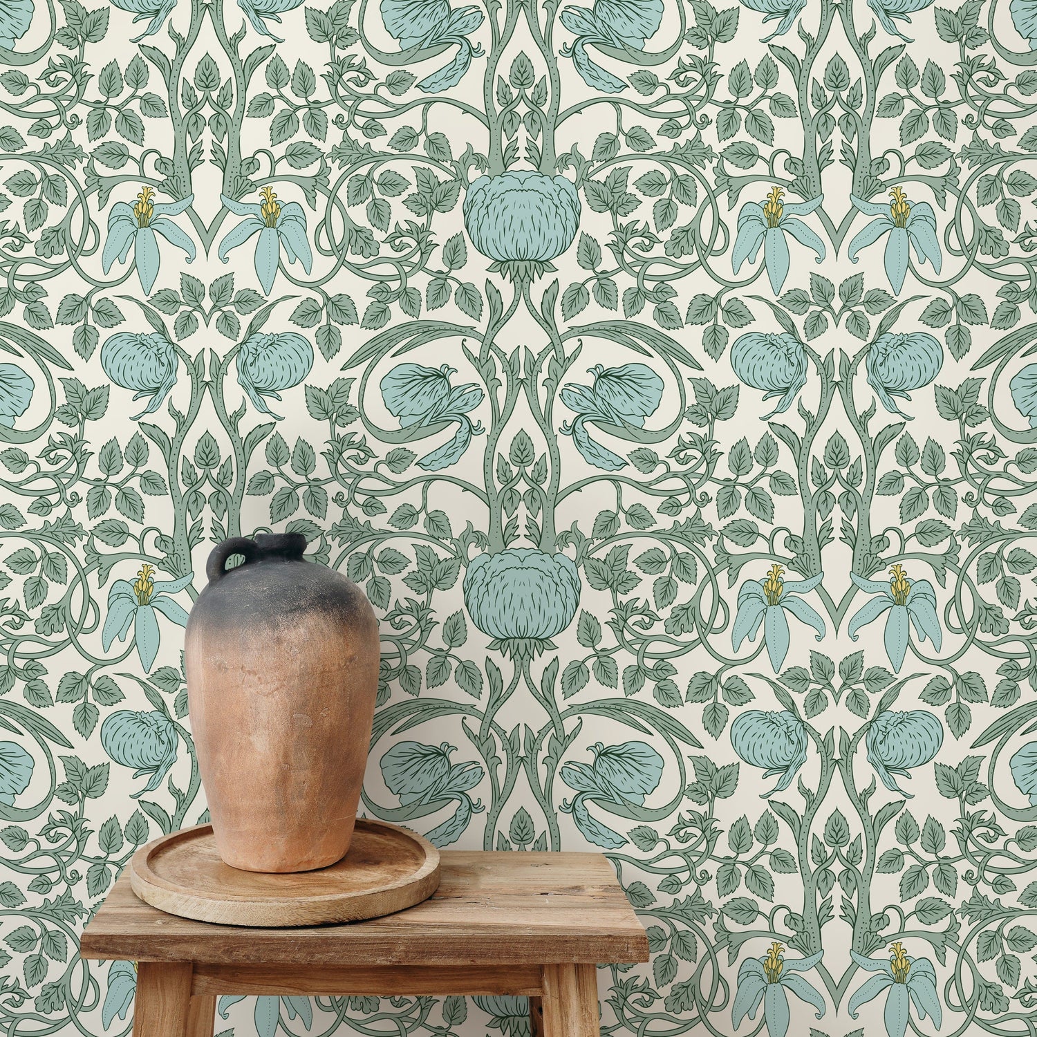 Pastel Art Nouveau Wallpaper / Peel and Stick Wallpaper Removable Wallpaper Home Decor Wall Art Wall Decor Room Decor - D479