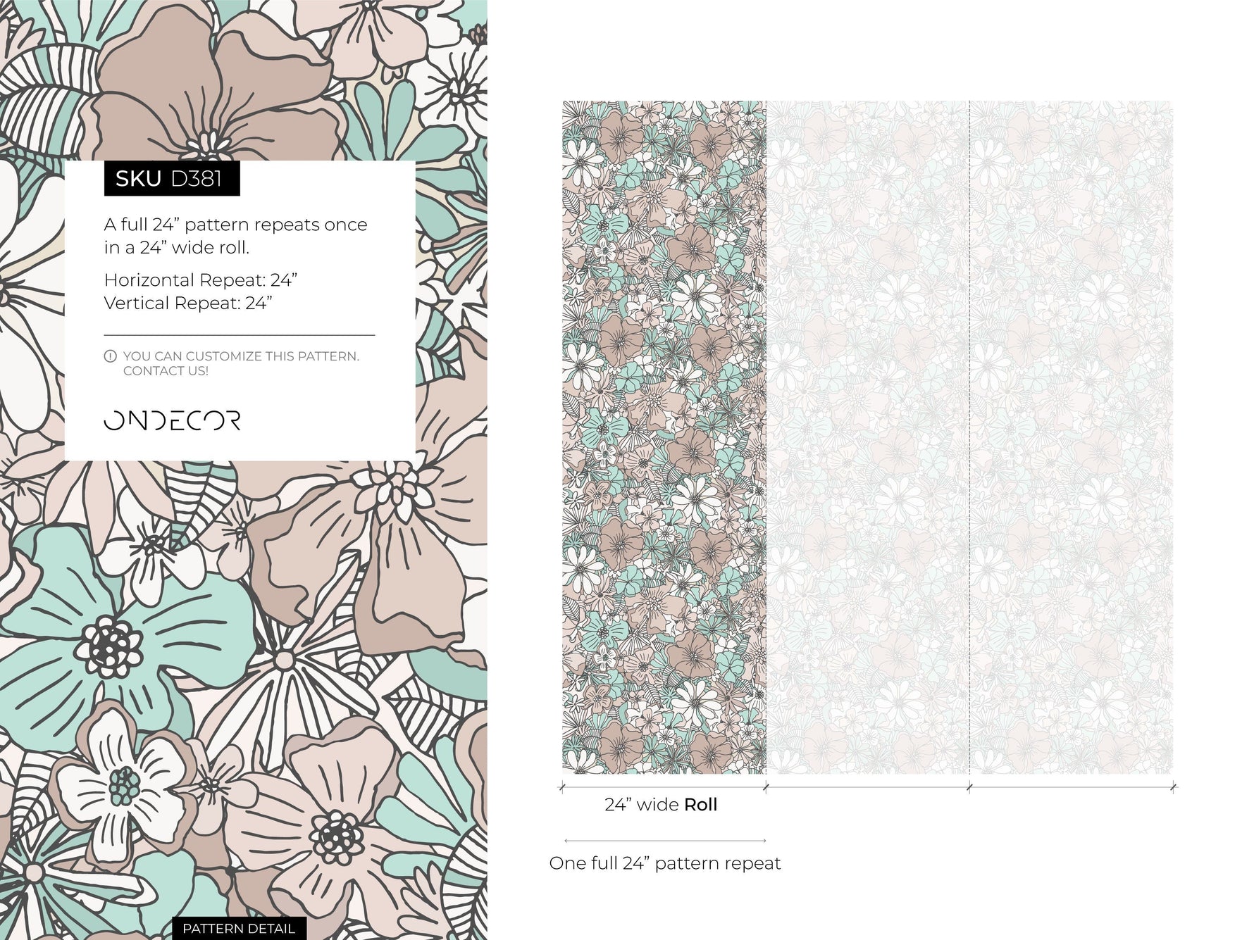 Retro Floral Wallpaper / Peel and Stick Wallpaper Removable Wallpaper Home Decor Wall Art Wall Decor Room Decor - D381