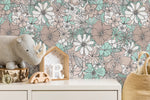 Retro Floral Wallpaper / Peel and Stick Wallpaper Removable Wallpaper Home Decor Wall Art Wall Decor Room Decor - D381