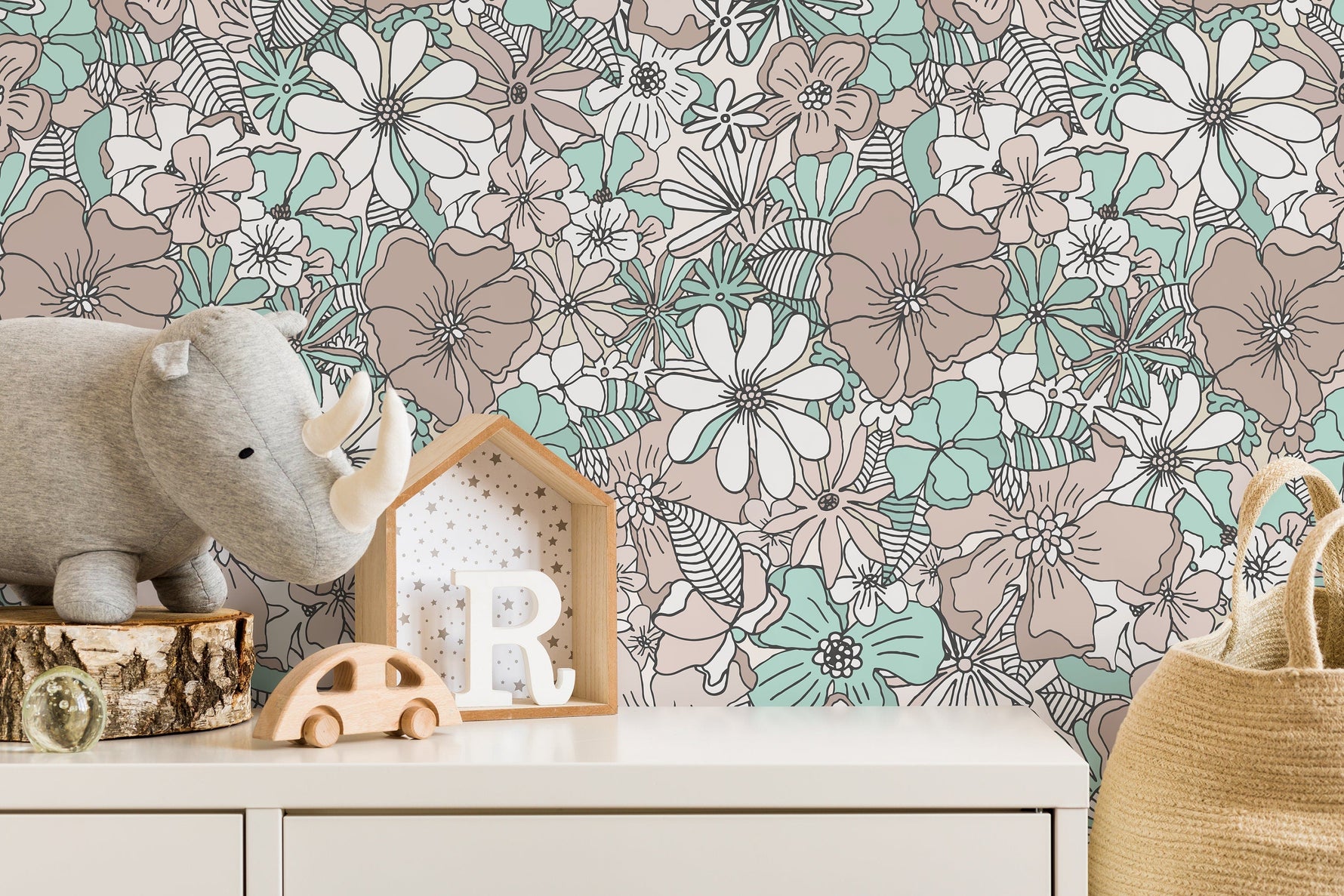 Retro Floral Wallpaper / Peel and Stick Wallpaper Removable Wallpaper Home Decor Wall Art Wall Decor Room Decor - D381
