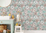 Retro Floral Wallpaper / Peel and Stick Wallpaper Removable Wallpaper Home Decor Wall Art Wall Decor Room Decor - D381