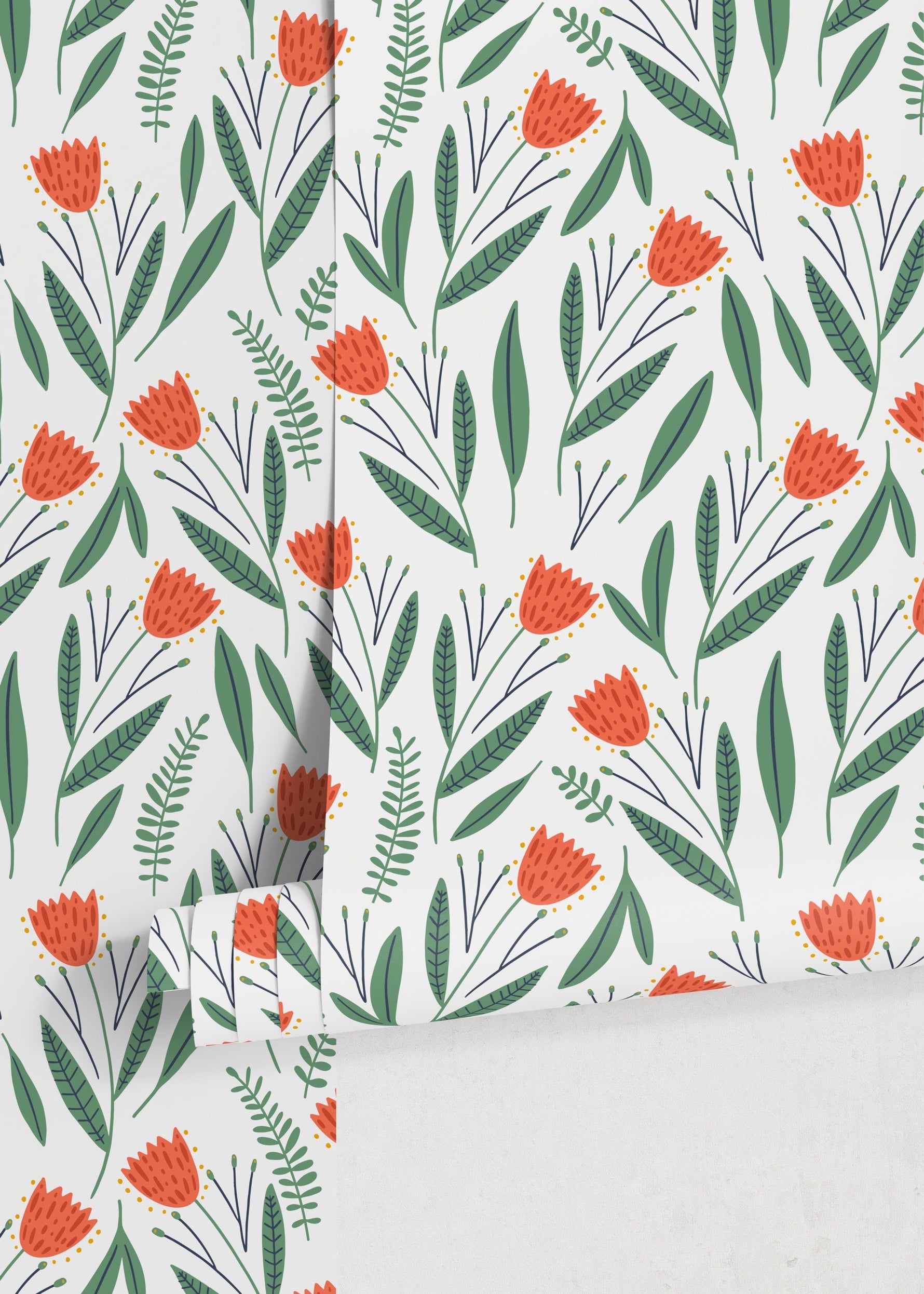 Floral and Leaf Wallpaper / Peel and Stick Wallpaper Removable Wallpaper Home Decor Wall Art Wall Decor Room Decor - D387