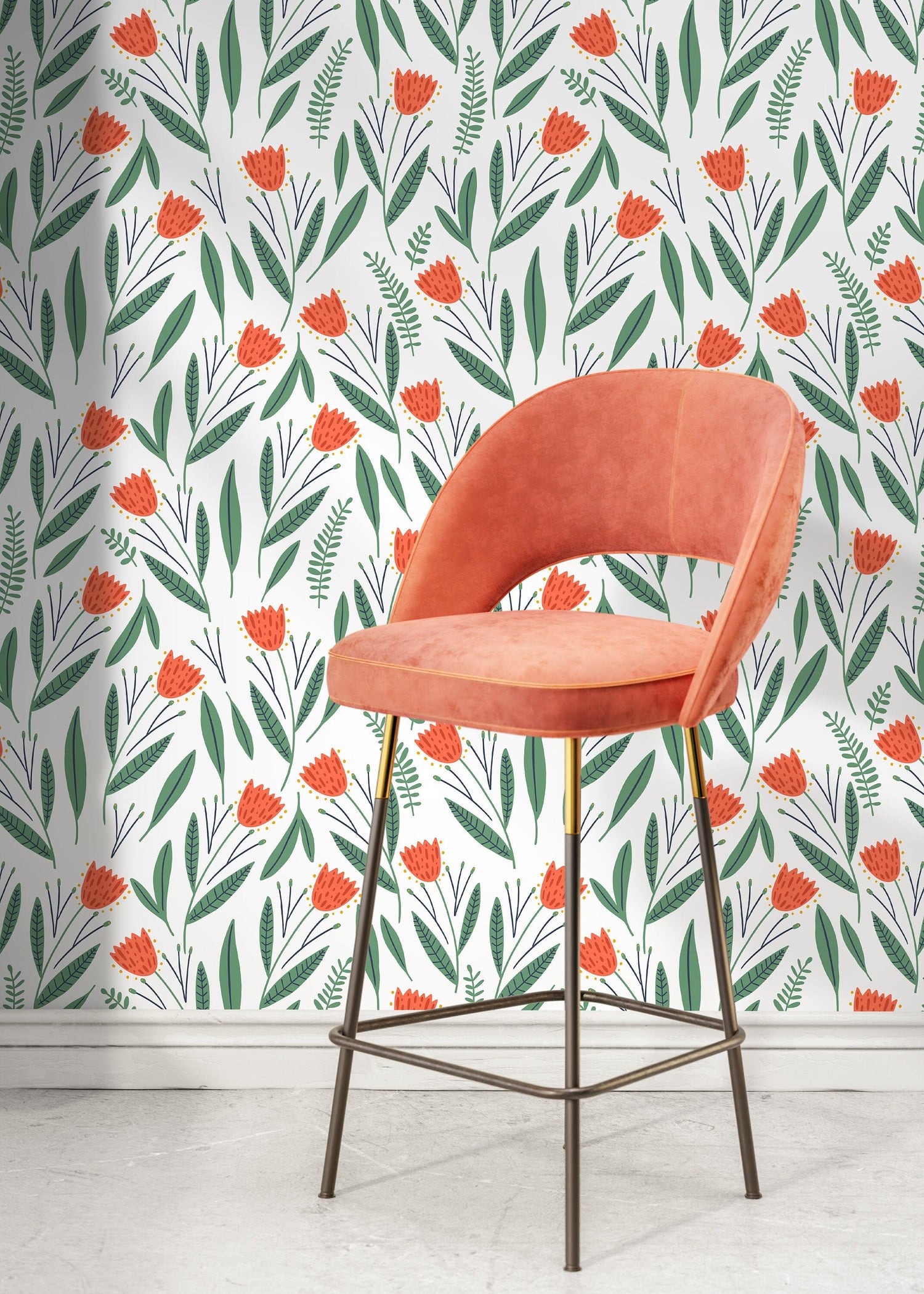 Floral and Leaf Wallpaper / Peel and Stick Wallpaper Removable Wallpaper Home Decor Wall Art Wall Decor Room Decor - D387