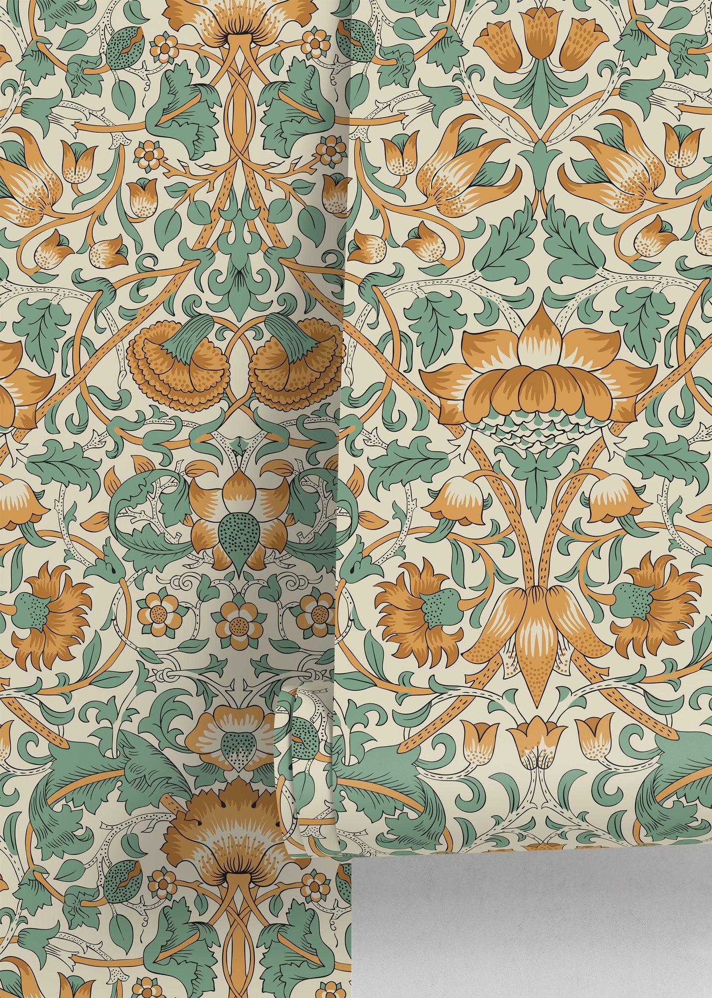 Orange and Green Vintage Wallpaper / Peel and Stick Wallpaper Removable Wallpaper Home Decor Wall Art Wall Decor Room Decor - D522