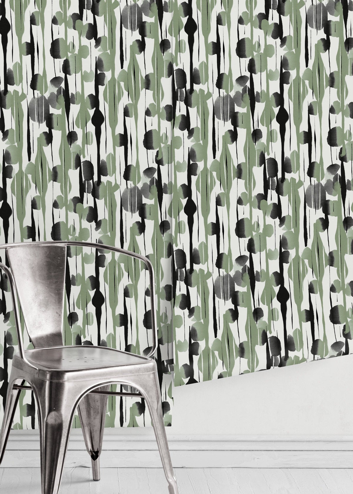 Black and Green Abstract Paint Wallpaper / Peel and Stick Wallpaper Removable Wallpaper Home Decor Wall Art Wall Decor Room Decor - D537